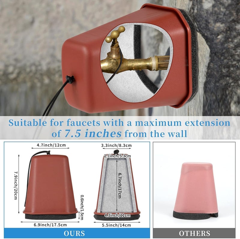 Bornerwhite 2 Pack 2026 Upgrade Extra Large Outdoor Faucet Cover for Winter Freeze Protection 8.5x7x5.5in Thick Plastic Foam Hose Bib Spigot Cover Winter Insulated with Reflective Strips (Red) - Image 2
